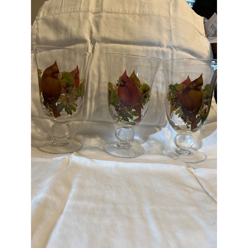 Lenox‎ Winter Greetings Water/Iced Tea Glass Set of 3 Cardinals Holiday